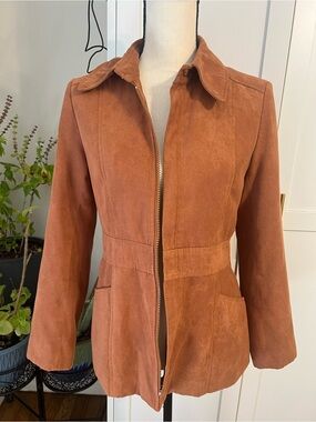 Women's Suede Zip Jacket in Rust